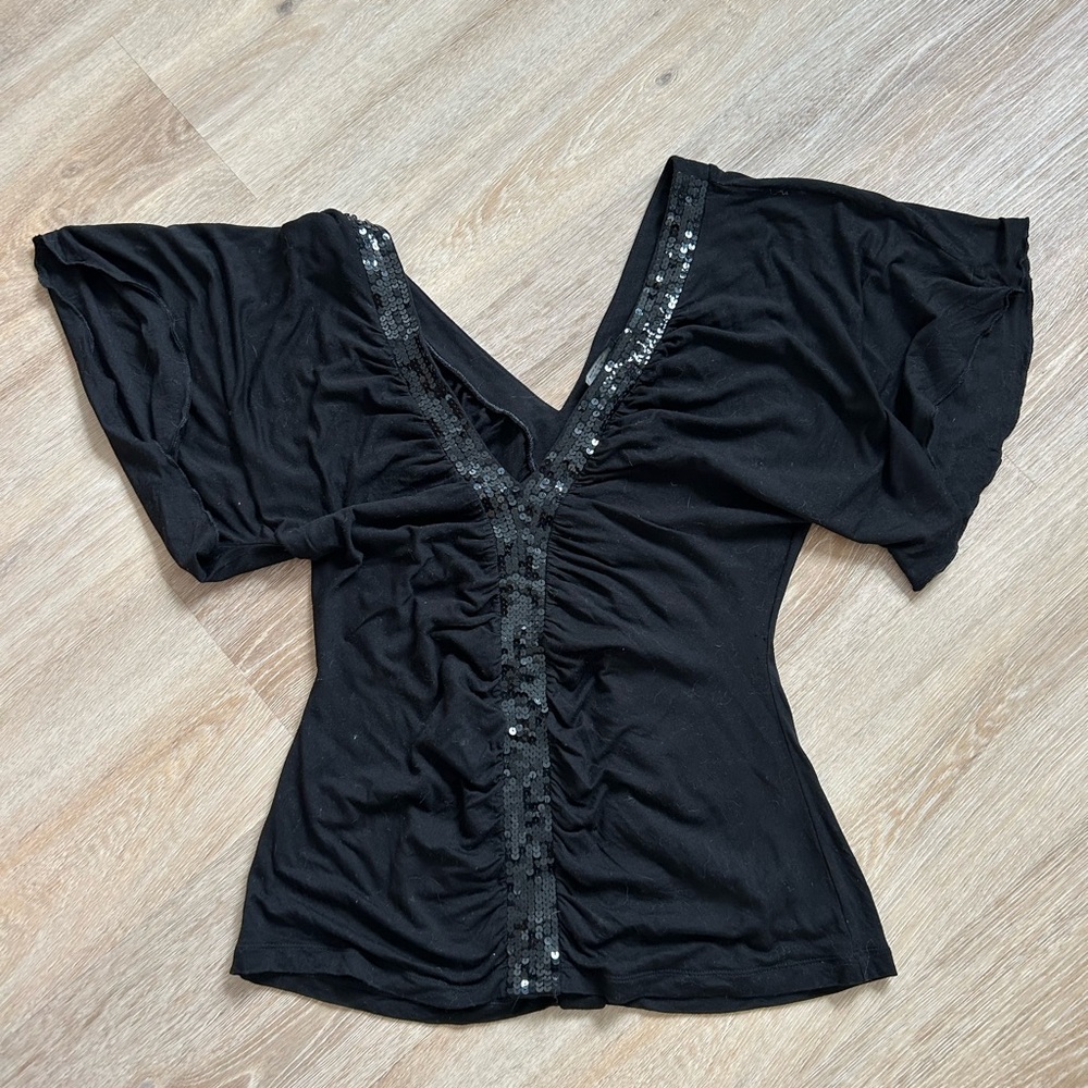 BCBG MaxAzria V Neck Top w Sequin Detail